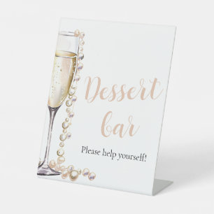 Elegante gouden parels en Prosecco Dessert Bar Sig Reclamebord Met Voetstuk