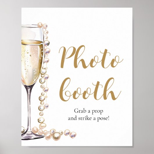 Elegante gouden parels en Prosecco Photo Booth tek Poster (Voorkant)