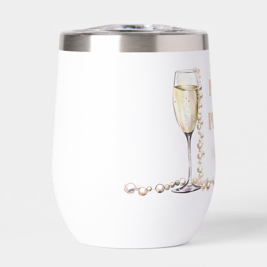 Elegante gouden parels en Prosecco Vrijgezellenfee (Voorkant)