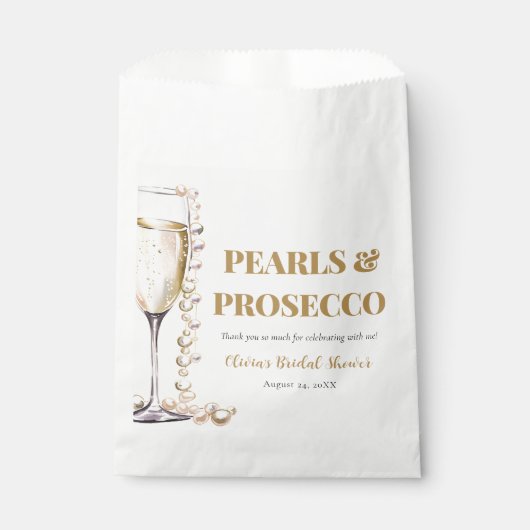 Elegante gouden parels en Prosecco Vrijgezellenfee Bedankzakje (Voorkant)