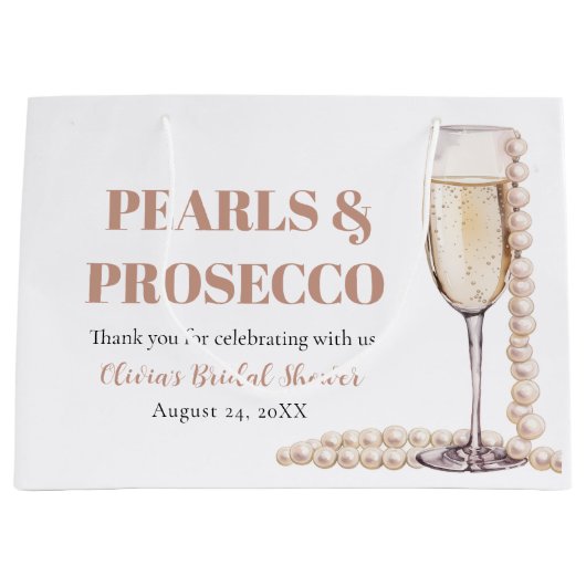 Elegante gouden parels en Prosecco Vrijgezellenfee Groot Cadeauzakje (Voorkant)