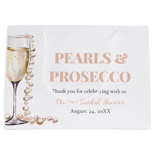 Elegante gouden parels en Prosecco Vrijgezellenfee Groot Cadeauzakje (Voorkant)