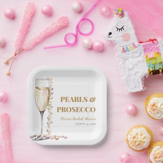 Elegante gouden parels en Prosecco Vrijgezellenfee Papieren Bordje (Feest)
