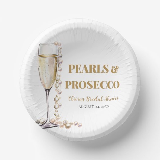 Elegante gouden parels en Prosecco Vrijgezellenfee Papieren Kommen (Voorkant)