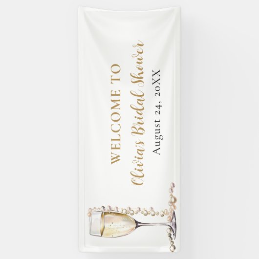 Elegante gouden parels en Prosecco Vrijgezellenfee Spandoek (Verticaal)