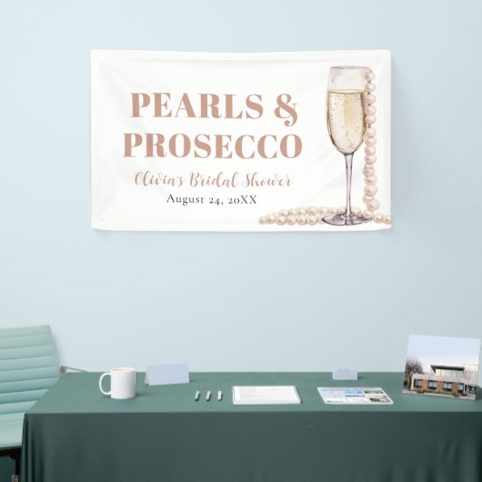 Elegante gouden parels en Prosecco Vrijgezellenfee Spandoek (Beurs)