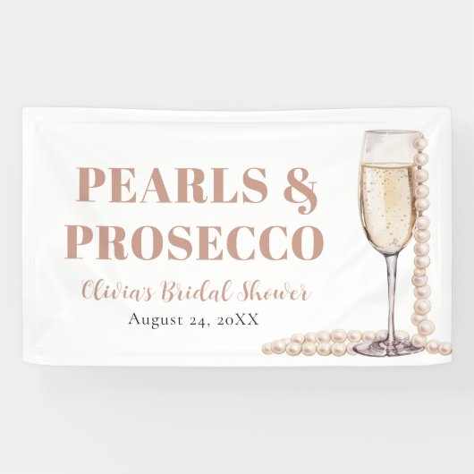 Elegante gouden parels en Prosecco Vrijgezellenfee Spandoek (Horizontaal)
