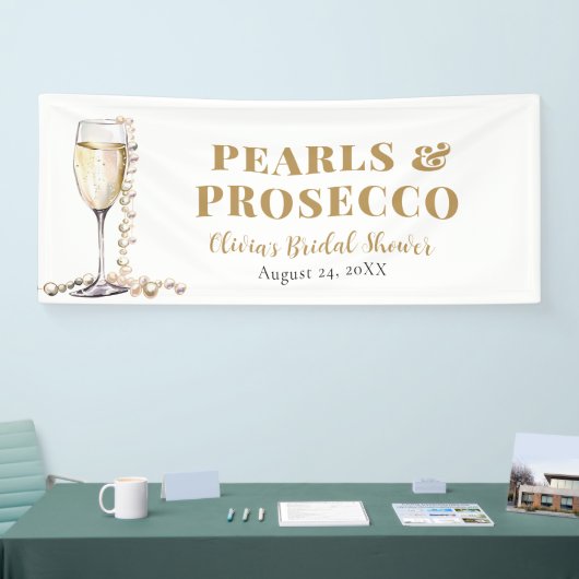 Elegante gouden parels en Prosecco Vrijgezellenfee Spandoek (Beurs)