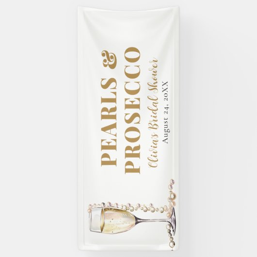 Elegante gouden parels en Prosecco Vrijgezellenfee Spandoek (Verticaal)