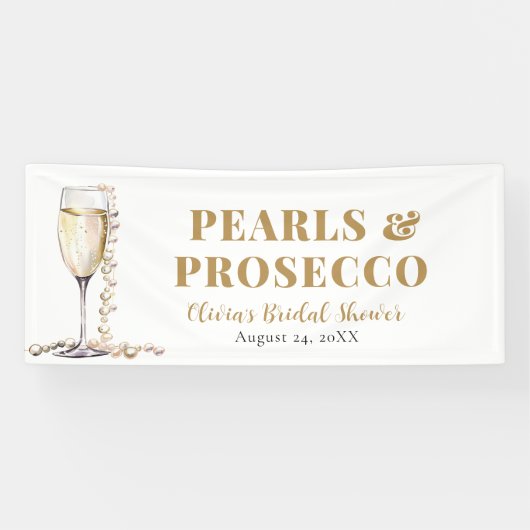 Elegante gouden parels en Prosecco Vrijgezellenfee Spandoek (Horizontaal)