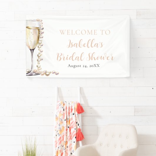 Elegante gouden parels en Prosecco Vrijgezellenfee Spandoek (Insitu)