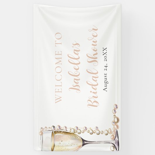 Elegante gouden parels en Prosecco Vrijgezellenfee Spandoek (Verticaal)