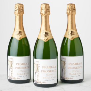 Elegante gouden parels en Prosecco Vrijgezellenfee Sparkling Wijnetiket