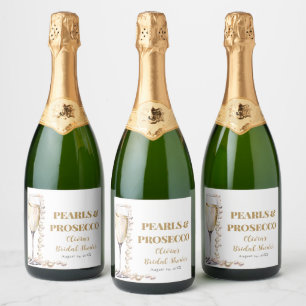 Elegante gouden parels en Prosecco Vrijgezellenfee Sparkling Wijnetiket