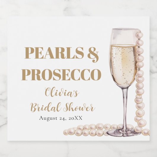Elegante gouden parels en Prosecco Vrijgezellenfee Sparkling Wijnetiket (Enkel label)