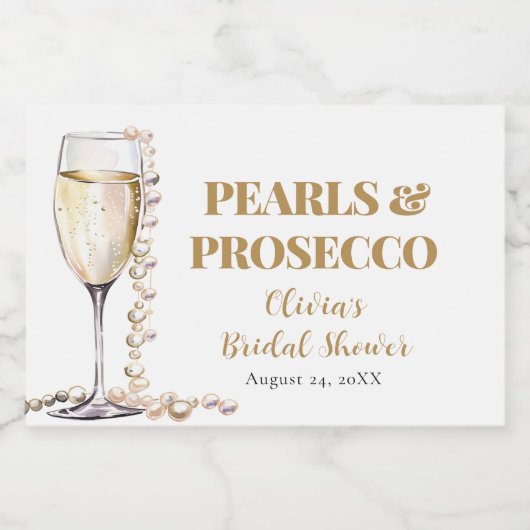 Elegante gouden parels en Prosecco Vrijgezellenfee Sparkling Wijnetiket (Enkel label)