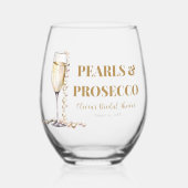 Elegante gouden parels en Prosecco Vrijgezellenfee Wijnglas Zonder Voet (Voorkant)
