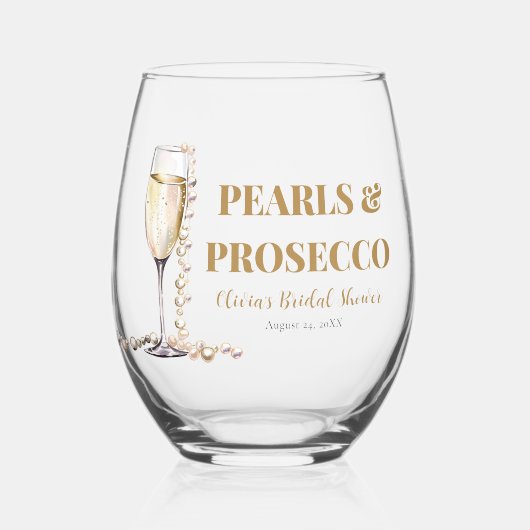 Elegante gouden parels en Prosecco Vrijgezellenfee Wijnglas Zonder Voet (Voorkant)