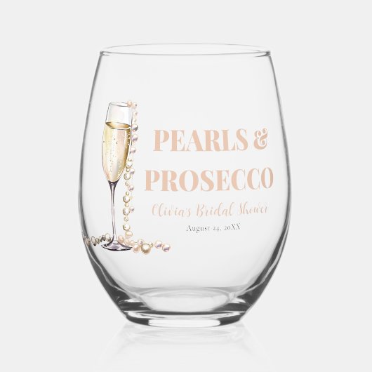 Elegante gouden parels en Prosecco Vrijgezellenfee Wijnglas Zonder Voet (Voorkant)