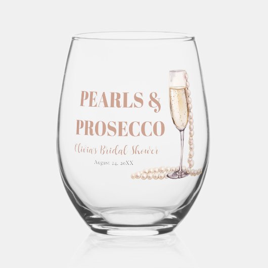 Elegante gouden parels en Prosecco Vrijgezellenfee Wijnglas Zonder Voet (Voorkant)