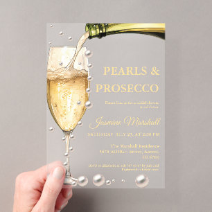 Elegante gouden parels & Prosecco bruidsdouche Acryl Uitnodigingen