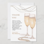 Elegante gouden parels & Prosecco bruidsfeest  Bedankkaart (Voorkant)