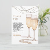 Elegante gouden parels & Prosecco bruidsfeest  Bedankkaart (Staand voorkant)