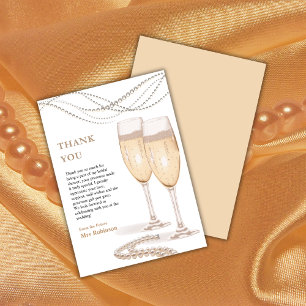 Elegante gouden parels & Prosecco bruidsfeest  Bedankkaart