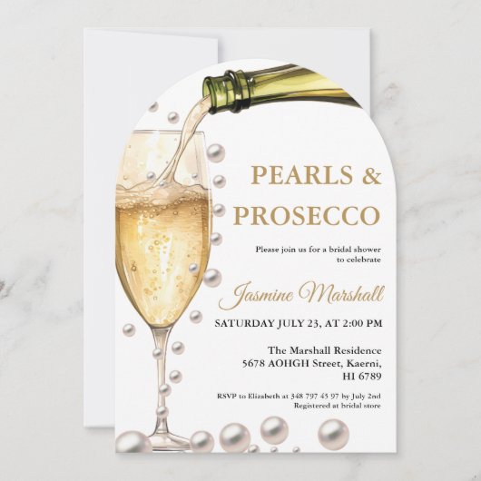 Elegante gouden parels & Prosecco QR Vrijgezellenf Kaart (Voorkant)