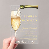 Elegante gouden parels & Prosecco Vrijgezellenfees Acryl Uitnodigingen (Insitu (Draagbaar))