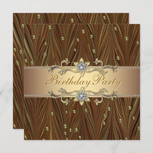 Elegante gouden parels verjaardagsfeest uitnodigin kaart (Voorkant / Achterkant)