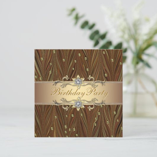 Elegante gouden parels verjaardagsfeest uitnodigin kaart (Staand voorkant)