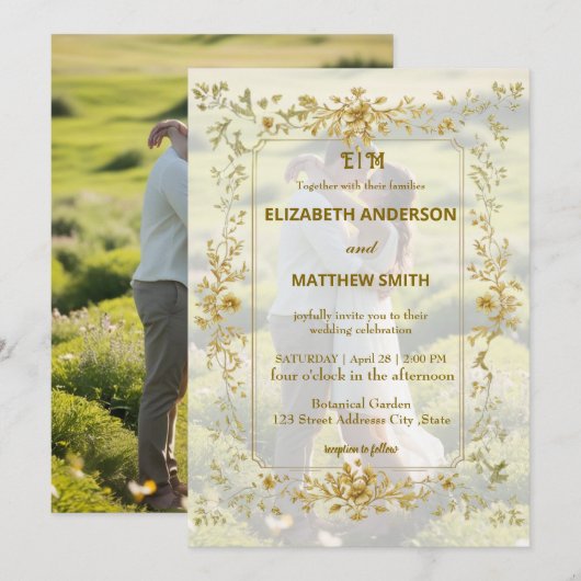 Elegante gouden paren portret rustieke foto bruilo kaart (Voorkant / Achterkant)