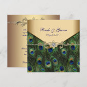 Elegante gouden pauw bruiloft kaart (Voorkant / Achterkant)