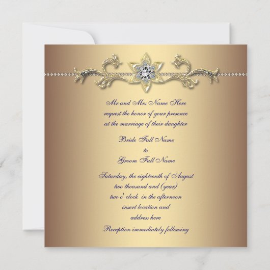 Elegante gouden pauw bruiloft kaart (Achterkant)