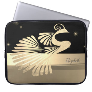 Elegante Gouden Pauw - Gepersonaliseerd Laptop Sleeve