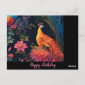 Elegante gouden pauw in kleurrijke tuin briefkaart (Achterkant)