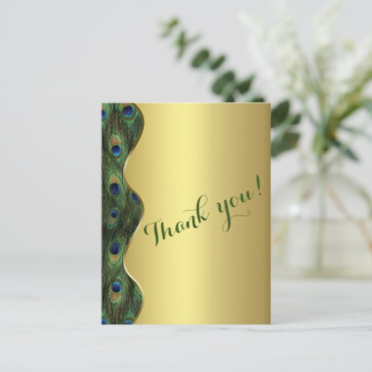 Elegante Gouden Pauw Trouw Dank Je Briefkaart (Staand voorkant)