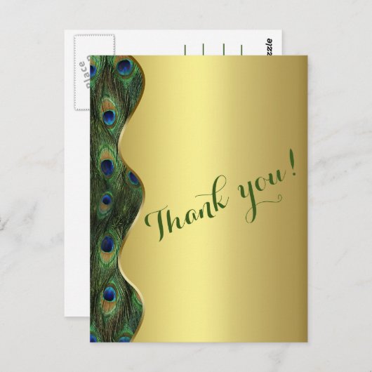 Elegante Gouden Pauw Trouw Dank Je Briefkaart (Voorkant / Achterkant)