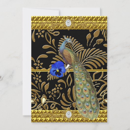 Elegante Gouden Pauw Uitnodiging (Voorkant)
