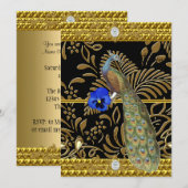 Elegante Gouden Pauw Uitnodiging (Voorkant / Achterkant)