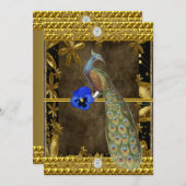 Elegante gouden pauw uitnodiging (Voorkant / Achterkant)