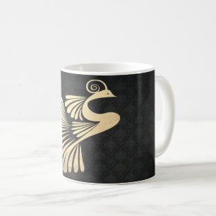 Elegante Gouden Pauw, Zwarte Damast Koffiemok