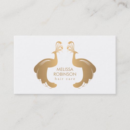 Elegante gouden Peacocks Logo voor Hair Stylist Visitekaartje (Voorkant)