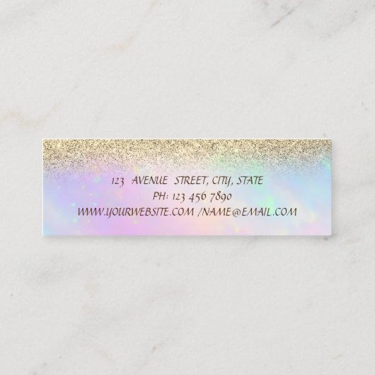 Elegante gouden penseelstreek, gouden glitter holo mini visitekaartje (Achterkant)