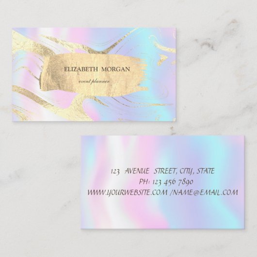 Elegante gouden penseelstreek, lijnen, holografisc visitekaartje (Voorkant / Achterkant)