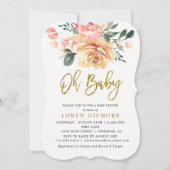Elegante Gouden Perzik Bloem Baby Shower Kaart (Voorkant)