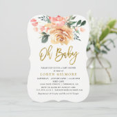 Elegante Gouden Perzik Bloem Baby Shower Kaart (Staand voorkant)