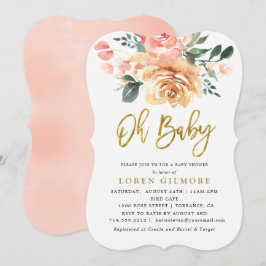 Elegante Gouden Perzik Bloem Baby Shower Kaart