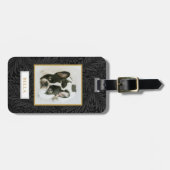 Elegante gouden Pet Naam Black Floral Crate Label Bagagelabel (Voorkant horizontaal)